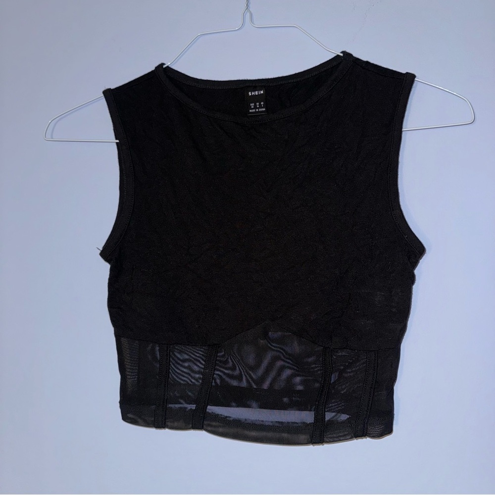 shein black top sheer bottom size xs